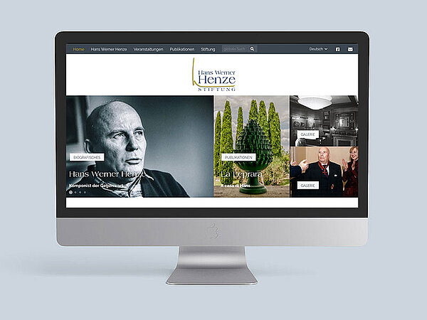 Home page del rilancio del sito web della Fondazione Hans Werner Henze, 2023