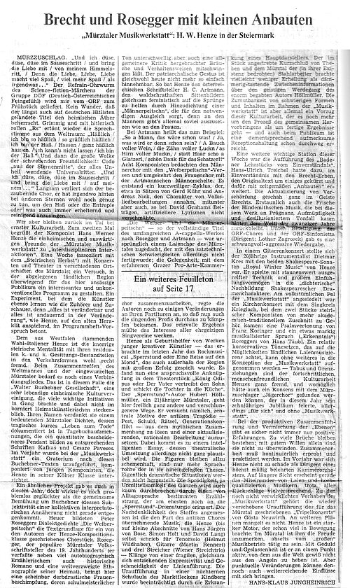 Bericht von Hans-Klaus Jungheinrich, Frankfurter Rundschau, ...