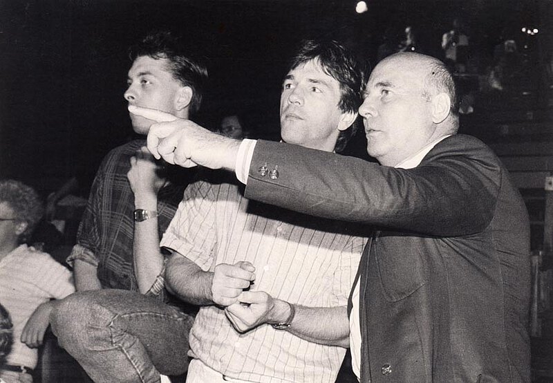 Mit Christoph Brehm (li.) und Michael Kerstan bei einer Probe zur Uraufführung der "Regentrude", Alsfeld 1987