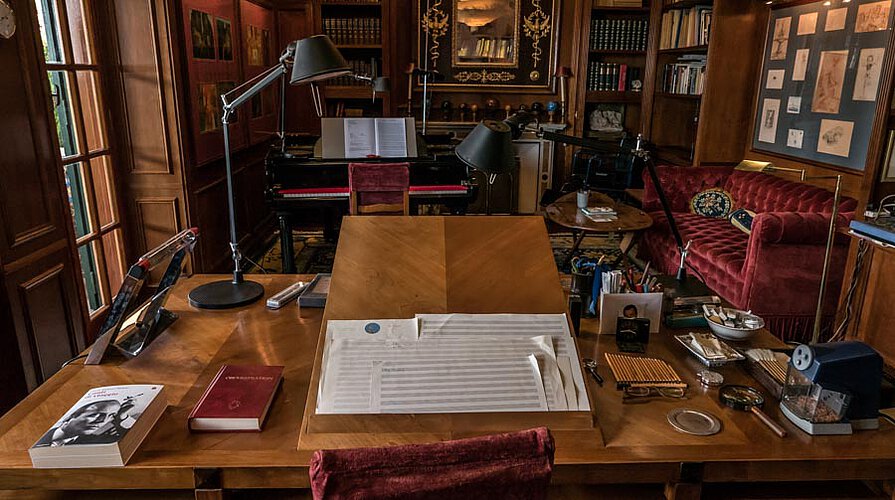 Desk in the studio of HWH on La Leprara, 2018