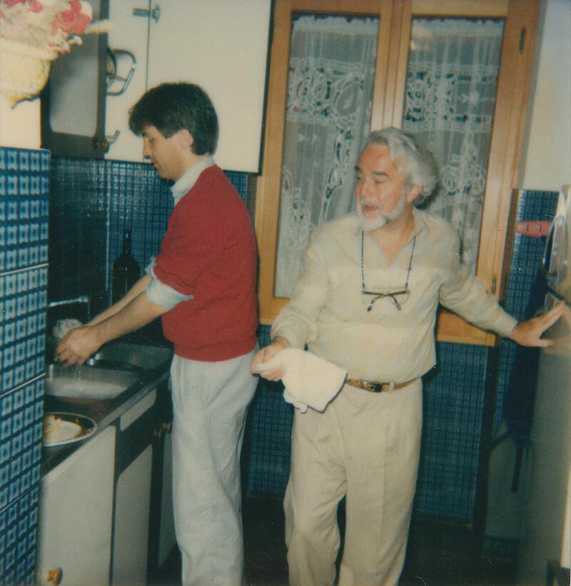 Michael Kerstan und Claude Giroux in der Anrichte von La Leprara, 1987