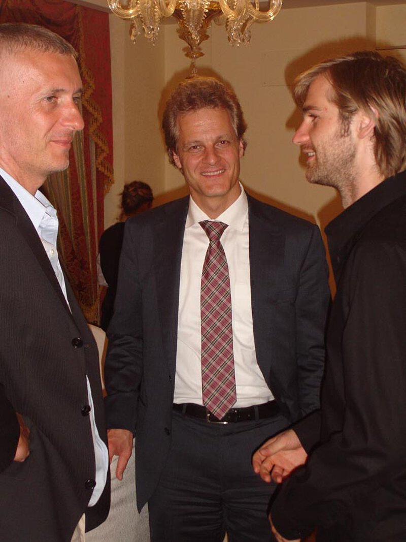 Eduard Wolken, Oliver ALbiez und David Gruber (v.l.n.r.) zum 85. Geburtstag, Villa del Cardinale, Rocca di Papa, 30.06.2011