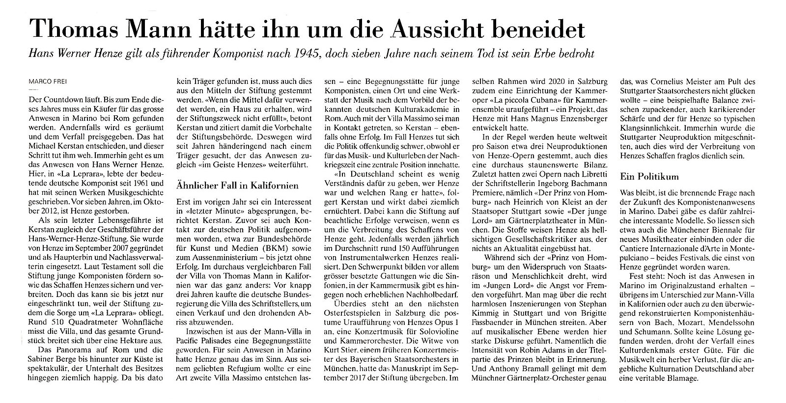 Artikel in der Neuen Züricher Zeitung vom 02.07.2019, von Ma...